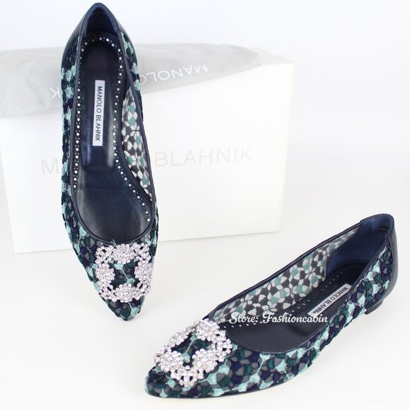 NEW MANOLO BLAHNIK Hangisi Lace Flats - Picture 1 of 16